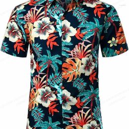 Men's Casual Shirts Hawaiian Flower Shirt Cuban Flip Collar Beach 3D Printed Professional 2024 Fashion