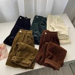 Womens Pants Capris Retro High Waist Corduroy Pants Womens Spring and Autumn Straight Shoulder Straps Full Length Trousers Korean Fashion Bag Fully Matched with Bl