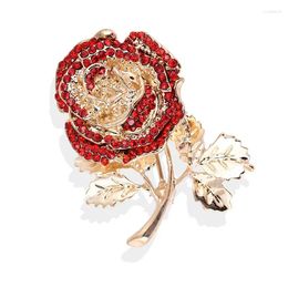 Brooches Rhinestone Red Pink Rose Flower Floral Brooch For Women Unisex Elegant Bouquet Collar Dress Pins Wedding Party Badge Jewelry