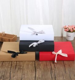 241957cm WhiteBlackBrownRed Paper Box with Ribbon Large Capacity Kraft Cardboard Paper Gift Box Scarf Clothing Packaging DHB2454693