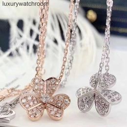 Vancleff High End Jewellery necklaces for womens V Gold Lucky Clover Necklace Women Thickened 18k Rose Gold Full Diamond Petal Flower Pendant Original 1:1 Real Logo