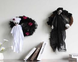 Halloween Black White Ghost Door Hanging Ghost Festival Horror Party Wreath Ghost Head Ornaments Haunted House Decoration Props Q04689653