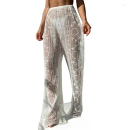 Women's Pants Women See Through Sheer Lace Pant Beach Swimsuit Bottom Cover Up Club Party Elastic Highs Waist Wide Leg