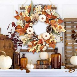 Decorative Flowers Wreaths 20 Inch Fall Decor Wreaths for Front Door Artificial Fall Wreath Handmade Indoor Outdoor Halloween Thanksgiving Harvest Decor