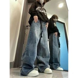 Harajuku Baggy Femme Jeans Y2K Dark Blue Brown High Waist Streetwear 90S Baggy Trousers Women Pants Straight Wide Leg Pants 240429