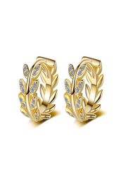 Hoop Huggie Natural Plant Leaves Small Earrings For Women Shiny Crystal Zirconia GoldenWhite Huggies Tiny Charm Earring Pierce 9199354