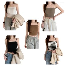 Women's Tanks Women Rib Knit Camisole Padded Striped Solid Crop Tube Top