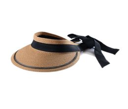 Summer Women Ribbon Bow Straw Visor Sun Hat Lady Empty Top Hats Wide Brim Beach Sun UV Protection Cap8767440