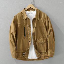 Men's Jackets 2024 Spring Vintage Cotton Cargo For Men Clothing Simple Casual Big Pocket Streetwear