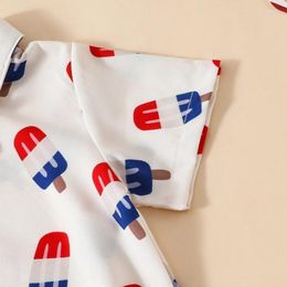 Clothing Sets Baby Boy 4th Of July Outfit Popsicle Print Short Sleeve Button Down Romper With Bowtie Suspender Shorts