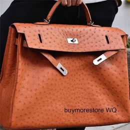 Top Cowhide Handbag Deisgner 10A Calfskin 50cm Shoulder Bag Handmade Golden Brown Ostrich Skin Handheld Airport Genuine Leather and LeisureLP0L759QA5HT