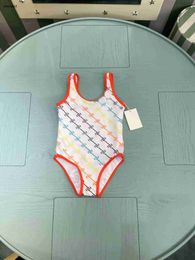 Luxury kids one-pieces Swimsuit Rainbow logo printing girls swimwear size 80-150 CM Summer child Beach Bikinis Designer Children Swimwears 24May