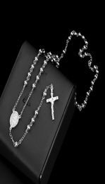 Classic Silver Rosary Beads Chain Crucifix Religious Catholic Stainless Steel Necklace Women's Men's 4MM/6MM/8MM/10MM8337046