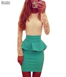 Whole Women Patchwork Dresses Sexy Lace Bodycon Pencil Dress O Neck Long Sleeve Casual Work Plus Size3574826