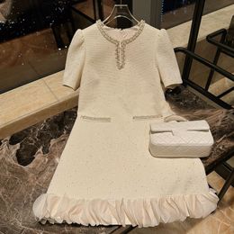 Women beading sequined luxury design short sleeve tweed summer dress SMLXL