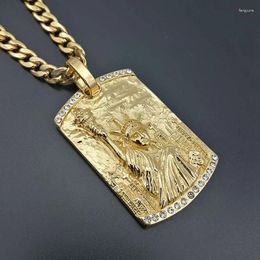 Pendant Necklaces Hip Hop Bling Iced Out Solid Stainless Steel Statue Of Square Pendants Men Rapper Jewelry With Cuban Chain