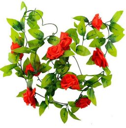 240cm Fake Silk Roses Ivy Vine Artificial Flowers with Green Leaves For Home Wedding Decoration Hanging Garland Decor Emulation of9162137