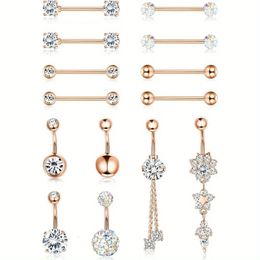 Drperfect 1Pcs Stee Belly Button Rings for Women 14G L Curved Navel Barbell CZ Tongue Nipple Piercing Jewellery 240429