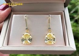 Other Jewepisode 18K Gold Colour 9x13MM Citrine Diamond Drop Earrings For Women Wedding Party Fine Jewellery Birthday Gifts3270313