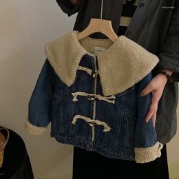 Clothing Sets 2024 Winter Children Girls 2PCS Clothes Set Turn Down Collar Woollen Denim Outwear Coat Loose Casual Pant Young Kids Girl