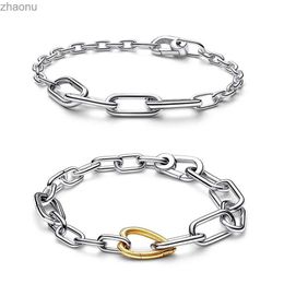 Chain 2023 New Original% 925 Pure Silver Plate ME Two tone Heart Chain 1 1 Suitable for Womens Gifts XW