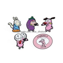 Pins, Brooches Cartoon Cowardly Dog Hero Alloy Enamel Pins Collect Metal Brooch Backpack Hat Bag Collar Lapel Badges Women Fashion Dr Dhdwg