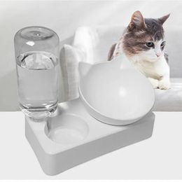 Cat Food Bowl Pet Feeder Automatic Feeder Pet Food Container with Water Dispenser Raised Stand Dish Bowl Cat Supplies 240508