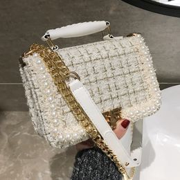 New arrival 2021Fashion New Female Square Tote bag Quality Woollen Pearl Womens Designer Handbag Ladies Chain Shoulder Crossbody Bag Tra 216m