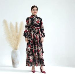 Ethnic Clothing Fashion Floral Print Chiffon Maxi Dress For Women Elegant Muslim Dubai Party Gown Abaya Ramadan Eid Jalabiya Kaftan Robe
