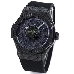 Wristwatches Large Dial Mechanical Hollow Colored Diamond Sapphire Glass Waterproof And Fashionable Neutral Circular Rubber Watch