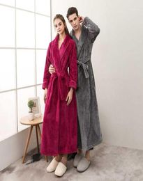 Men Long Dressing Gown Winter Solid Flannel Robes Thick Waffle Coral Fleece Bath Robe Plus Size XXXL Couples Sleepwear for Women15286510