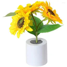 Decorative Flowers Desk Light Night Stand Lamp Bedroom Office Decor Accessories Sunflower LED Lights Plastic Table Child Yellow