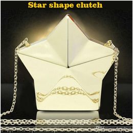 New Fashion Women Shinning Handbags Mini Cool Shoulder Bags Ladies Diamond Alloy Day Clutch Bags Five Star Shape Metal Purse - WJX 2288