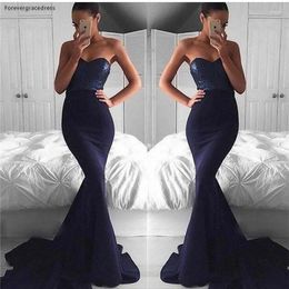 Party Dresses Navy Blue Mermaid Long Sequined Evening Dress South African Sweetheart Backless Graduation Gown Plus Size Custom Made
