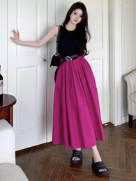 Casual Dresses Korea Designer Summer Long Dress Elegant Women's Sleeveless Black Patchwork Rose O Neck Hit Color Ball Gown With Blet