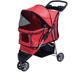 Pet Stroller Cat Dog 3 Wheels Stroller Travel Folding Easy Walk Carrier Red8019556