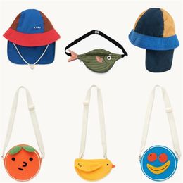 Kids Hat Spring Summer StRafina TC Boys Girls Sun Hat Cap Ins Baby Topee Tiny Children Cotton Topi Puppet Shoulder Bag 240509