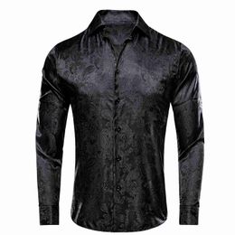 Men's Dress Shirts Hi-Tie Business Mens Shirts Silk Paisley Black Green Purple Red White Turndown Collar Shirt Casual Formal for Male Wedding Gift d240427