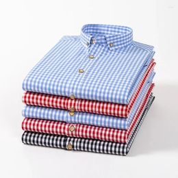 Men's Casual Shirts Thin Cotton Plaid For Men Long Sleeve Checkered Dress Shirt Mens Blue Clothing Button Up