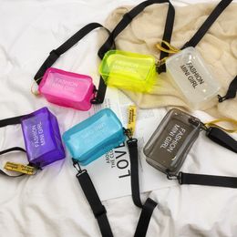 Women Fashion Clear Shoulder Bag Transparent Crossbody Bag Candy Color Mini Shoulder Bags Summer Letter Print Messenger PVC Jelly Small Tote Outdoor Cosmetic Bag