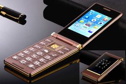 Original Gold Flip Double Display cell Phones Metal Body Senior Luxury Dual Sim Card Camera MP3 MP4 30 Inch Touch Screen Mobile P4628544