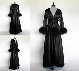 2021 Winter Black Night Robe Bathrobe Faux Fur Wedding Bride Bridesmaid Robes Dressing Gown For Women Pyjamas Sleepwear Pyjamas6095176115