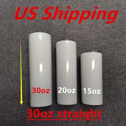 Local Warehouse STRAIGHT 30oz Sublimation Skinny Straight Tumblers Double Wall Vacuum Cups Stainless Steel Water Bottles Drinking Milk 194w