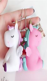 6pcsLot Cute Animal Unicorn Keychain For Women Girl Bag Charms Ornament Phone Key Chain Bag Decoration Car Keyring Porte Clef1034706