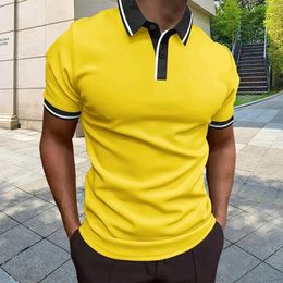 Men's Casual Shirts Colour Block Shirt Lapel Button Tops Business Blouses Short-Sleeved Pullover Summer For Male Camisas Hombre