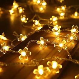 15M Led Cherry Lights String Battery Powered Flower Blossom Garland Fairy Waterproof Christmas Holiday Decors Lighting 240508