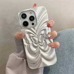 Cell Phone Cases Candy Color 3D Fold Butterfly Pattern Phone Case For iPhone 11 12 13 14 15 Pro Max Soft Silicone Fashion Silver Chic Cover Shell J240509