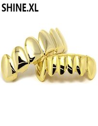 New Custom Fit 14k Gold Plated Hip Hop Teeth Grillz Caps Top Bottom Grill Set Halloween Party Body Jewelry5442555