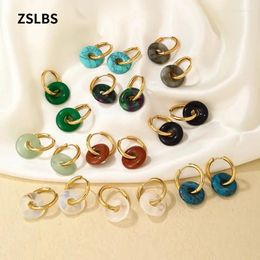 Hoop Earrings Stainless Steel Natural Stone Ear Buckle Jewelry Simple Small Fresh Temperament Sweet All-matching Female