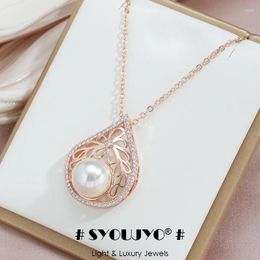 Pendant Necklaces SYOUJYO Luxury Pearl Necklace For Women 585 Rose Gold Colour Bride Wedding Jewellery Water Drop Natural Zircon Charms